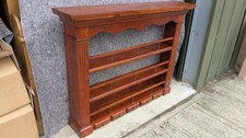 Large solid wood decorative shelf unit 3 shelves 5 small drawers brass knobs...