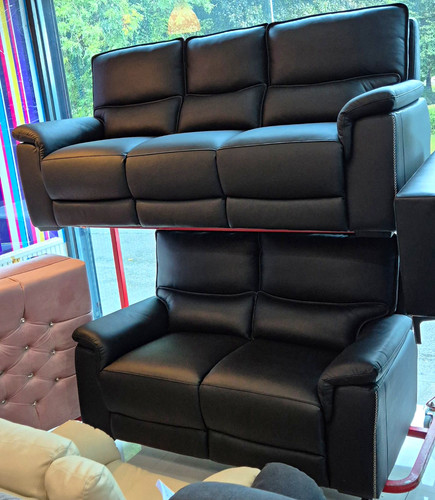 Black real leather - leather, 3+2
