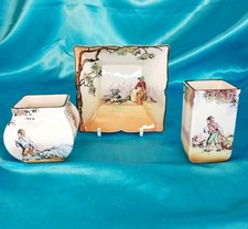 3 Pieces  Royal Doulton The Gleaners Old English Scene 2 Small Vase's 1 Pin Dish