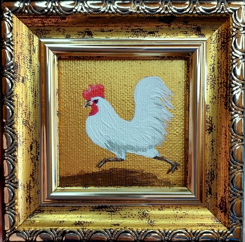 Funny white rooster running - rooster,