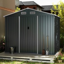 Large Utility Tool House Outdoor Storage Shed w/Sliding Doors-Grey