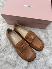 MIU MIU Penny Loafers Slip-On Shoes Brown Tan | Size UK4 EU37 | Leather