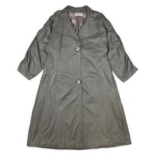 80s Vintage Grey Leather Mac Coat 16