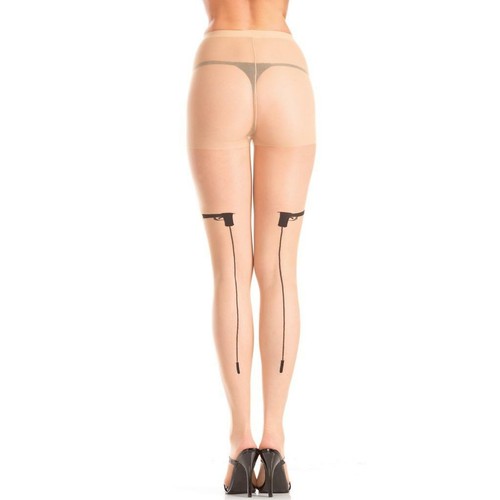 Sheer pantyhose gun shot back - gun,