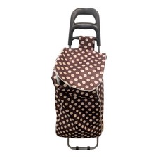 Folding Shopping Trolley Cart Utility Bag Brown Polka Dot Wheels Metal Frame