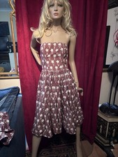 Brown and White Horrockses 1950s 2 Piece Dress with Shrug Top In Size 12