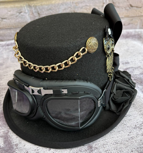 Black steampunk top hat - black,