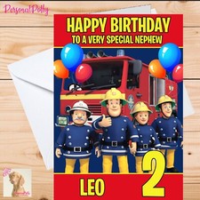 Personalised Fireman Sam Card Birthday Fire Engine 