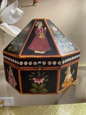 Vintage Indian Mughal Octagonal Wooden Marriage/Jewelry Box Hand Painted 