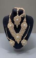 Asian Indian Pakistani Jewellery Rhinestone Gold Necklace Set Earrings With Tika