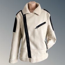 GUESS Cream Grained Faux Leather & Fur Lined Aviator Bomber Jacket  Size M / NEW