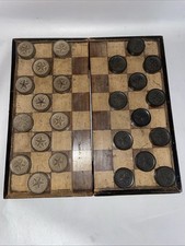 1883? Victorian Checkers Folding Board With Internal Back Gammon Board No Pieces