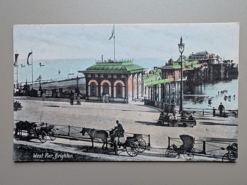 Old postcard horse carriage - old,
