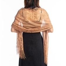 Womens Shawl Cover Ups Scarf Wedding Evening Wrap Lace Tulle Soft Chiffon Tassel