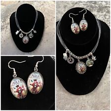 UNIQUE ALICE IN WONDERLAND NECKLACE EARRINGS JEWELLERY SET JOHNNY DEPP GIFT