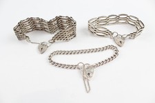 Sterling Silver Bracelets Gate Link Heart Padlock Clasp Safety Chain x 3 (57g)