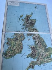 1960: Map Of British Isles Physical Vintage Original Print OD #2/3