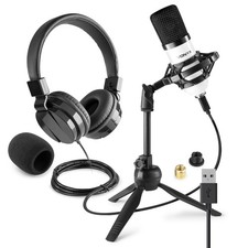 Vonyx CM300W USB Studio Microphone with VH120 Headphone Set for Recording