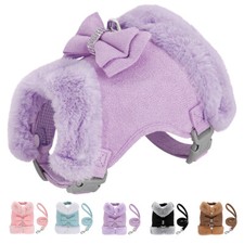 Warm Dog Harness Lead Set Soft Fleece Puppy Vest With Cute Bowtie for Small Dogs