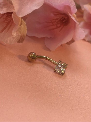 9ct gold belly bar crystal - gold,