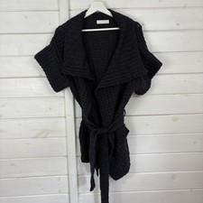 NICOLE FARHI Cardigan Womens Size Medium Blue Mohair Wool Blend Chunky Belted