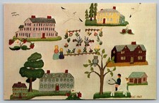 Vintage Primitive Crewel Sampler Postcard Strawberry Banke Portsmouth NH