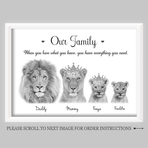 Personalised lion family print - lion,