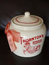 Vtg Thornton's Toffee Special Large Ceramic Lidded Jar Red Cream Crackled Glaze