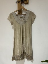 Ballaju 100% Silk Pile Crushed Velvet Boho Pagan Pearl Champagne Tunic Dress S