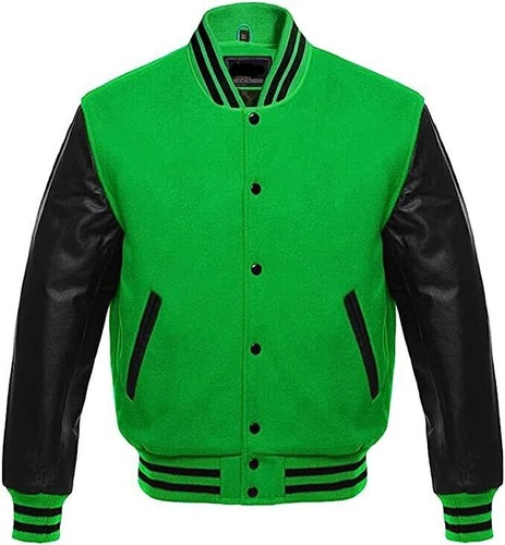 Green wool real - black, leather
