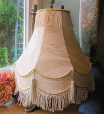 A CHARMING VINTAGE FRENCH IVORY LAMP SHADE ~ TASSEL TRIMS ~ BOUDOIR DISPLAY