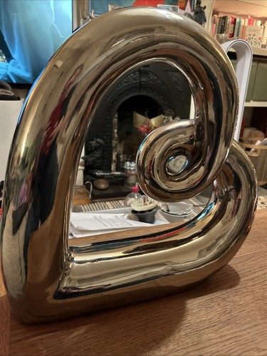 Chrome metal heart - metal, sculpture