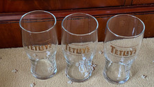 3x Genuine Tetley's Bitter Tulip Pint Glasses (Gold Logo) Crown 2043