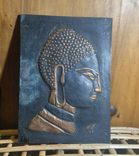 Vintage Copper Tin Buddha Picture Signed