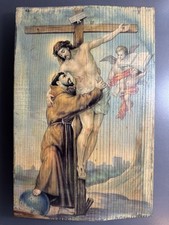 An old wooden icon depicts