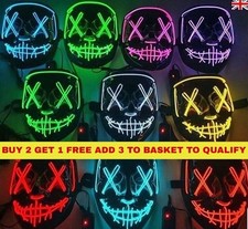 Halloween Purge LED Neon Mask Stitches Wire Light Up Cosplay Costume Party Mask