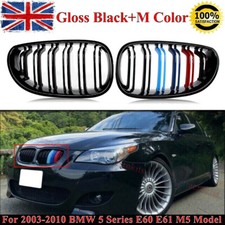FOR BMW E60 E61 M5 STYLE FRONT KIDNEY GRILLE GLOSS BLACK DOUBLE SLAT 2003-2009