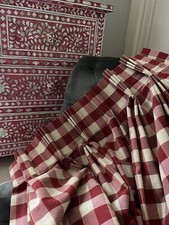 7FT DESIGNER LUXURY FRENCH PLEATED RED COUNTRY GINGHAM CHECK BESPOKE CURTAINS