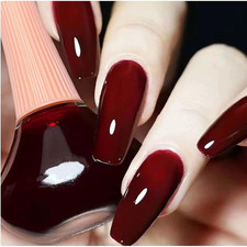 Cherry Dark Red Nail Polish - Jelly Style Silky Smooth Quick Dry Varnish - Long 