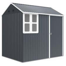 Outsunny 7 x 6 ft Metal Garden Shed Outdoor Storage Shed w/ Door, Dark Grey