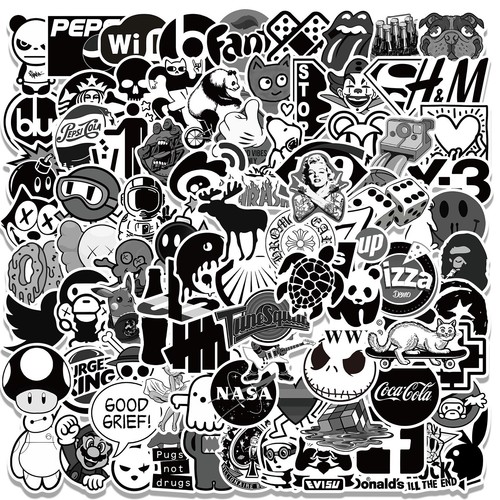 100pc black white stickers - 100pc,