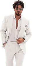 Men Linen 2Pcs Suit Summer Groom Bestman Wedding Tuxedo Blazer+Pants 42 44 46 48