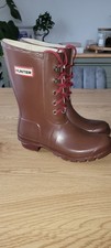 Womens Hunter Orignal Wellington Boots Size 5 Lace Up Burgundy Red