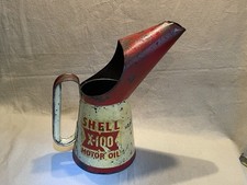 VINTAGE SHELL X100 MOTOR OIL JUG POURER MEASURE GARAGE FORECOURT STATION CAN