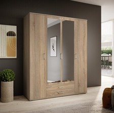Brand New Modern Hinged Mirrored Door Wardrobe Karl in Oak Sonoma 160cm