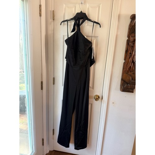Aqua black satin halter - black,