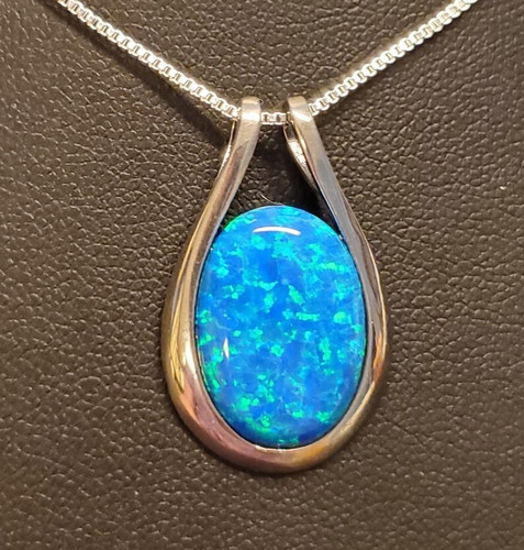Blue fire opal big - big, pendant