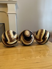3x Decorative Large Ceramic Wood Effect Hand Painted Art Balls 12cm Diameter 