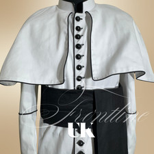 White Priest Cassock with Black Trim & Cape–Custom Clergy Robe–Church Vestment