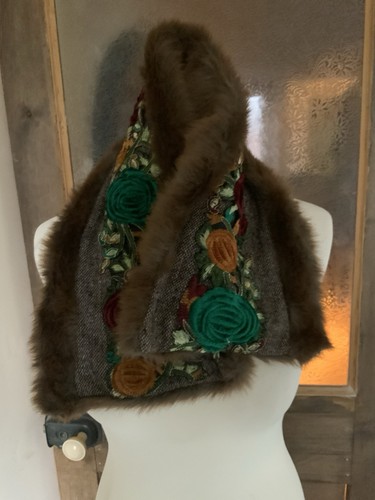 Brown embroidered faux fur - embroidered,